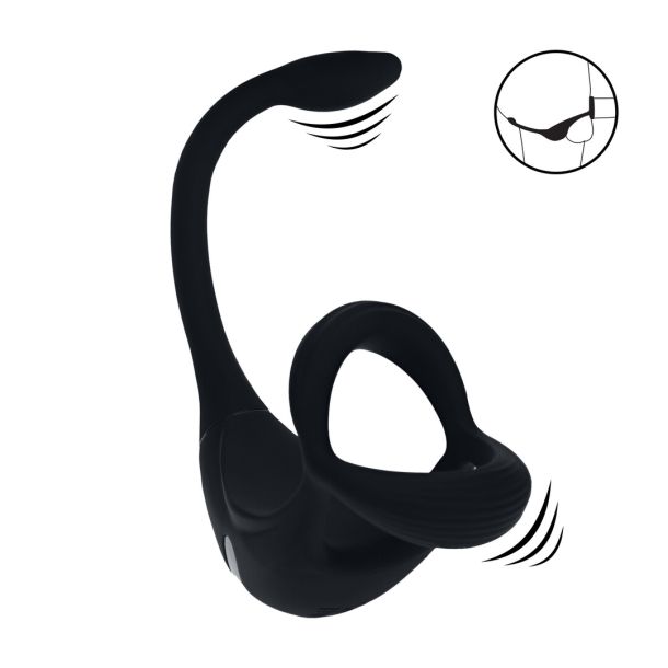Afstandsbediening Vibrerende Siliconen Tri O Cockring met Prostaatstimulator – Zwart