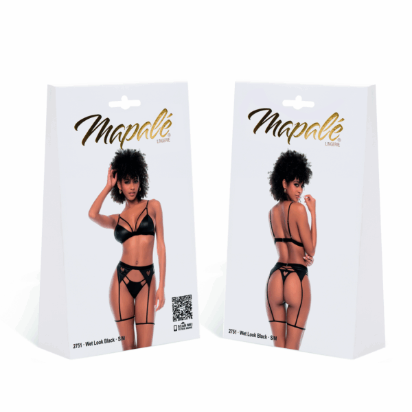 Drie-delige set - S/M - Wet Look Zwart - Afbeelding 2