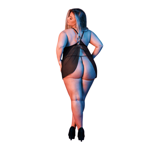 Babydoll met Open Rug en G-String Set - 2X - Zwart - Afbeelding 4