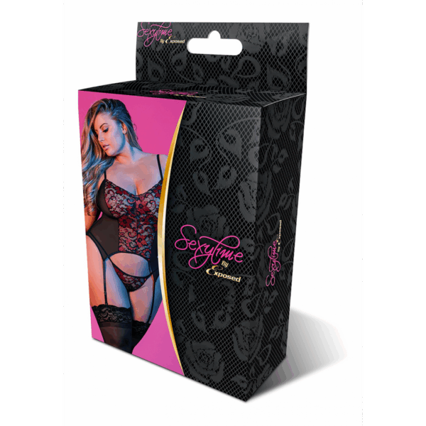 Merry Widow en G-String Set - 2X - Zwart - Afbeelding 2