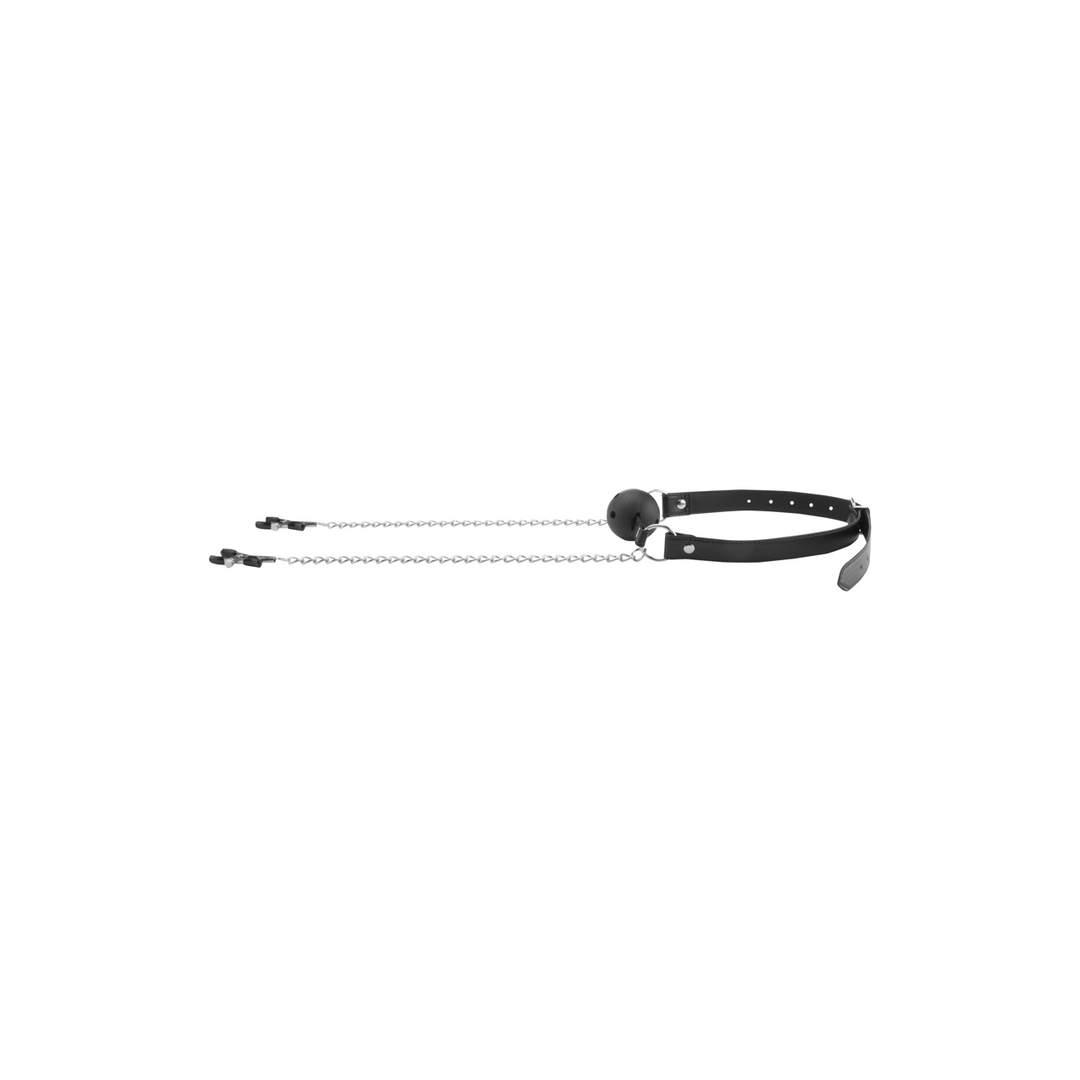 Ademend Ball Gag met Tepelklemmen - Afbeelding 5