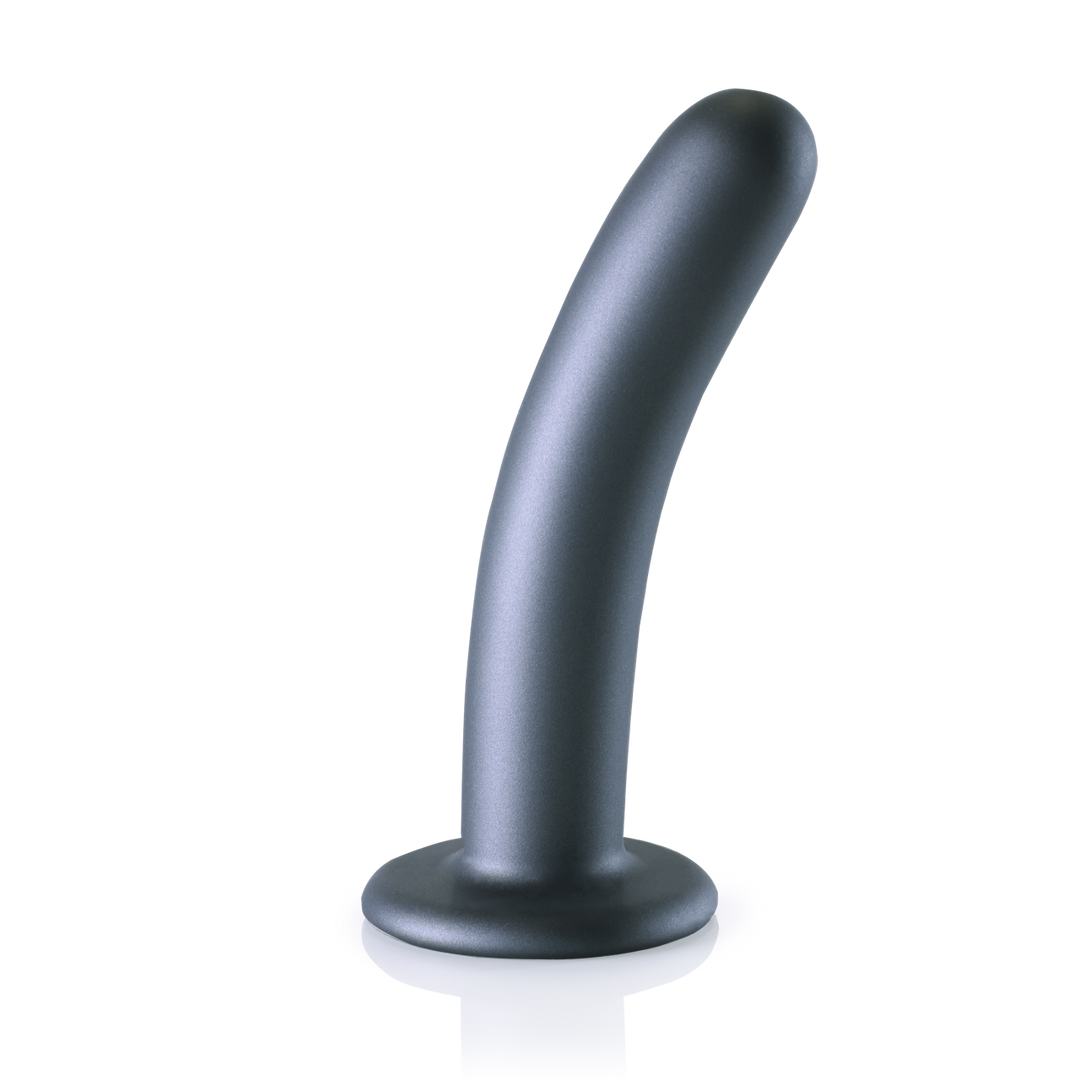 Smooth Silicone G-spot DildoStrong suction cup and beautiful metallic colorPremium silicone and liquid silicone dildosExtra soft and flexible feelPairs perfectly with the Ouch Strap-on Panties/