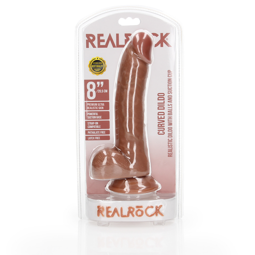 Gebogen Realistische Dildo met Ballen en Zuignap - 8 / 20,5 cm - Afbeelding 2