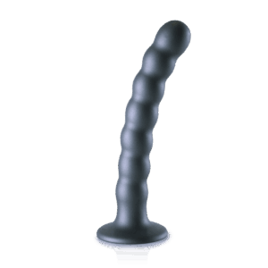 Beaded Silicone G-spot DildoStrong suction cup and beautiful metallic colorPremium silicone and liquid silicone dildosExtra soft and flexible feelPairs perfectly with the Ouch Strap-on Panties/