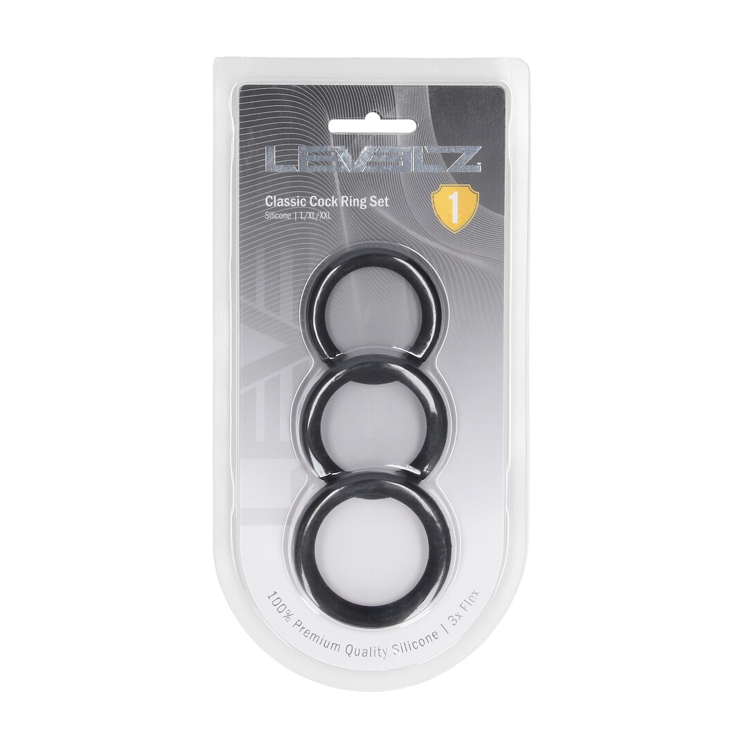 Classic Silicone Cockring Set van 3 - L/XL/XXL - Zwart - Afbeelding 2
