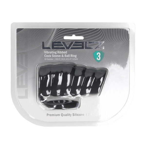 Vibrerende Geribbelde Siliconen Cock Sleeve en Ball Ring - Zwart - Afbeelding 2