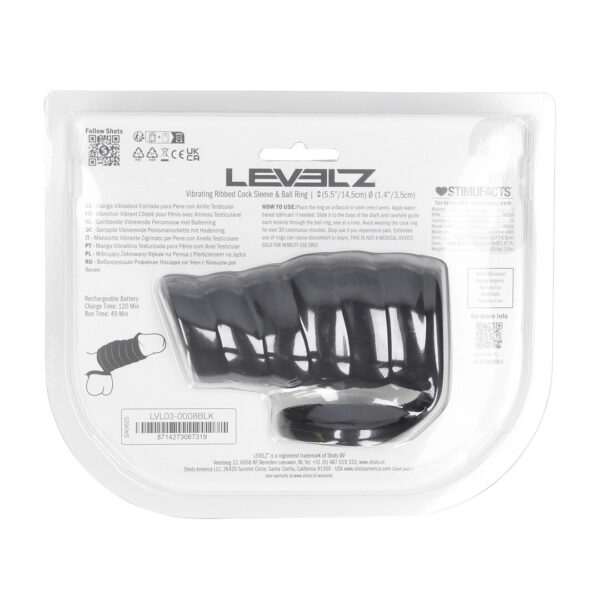 Vibrerende Geribbelde Siliconen Cock Sleeve en Ball Ring - Zwart - Afbeelding 3