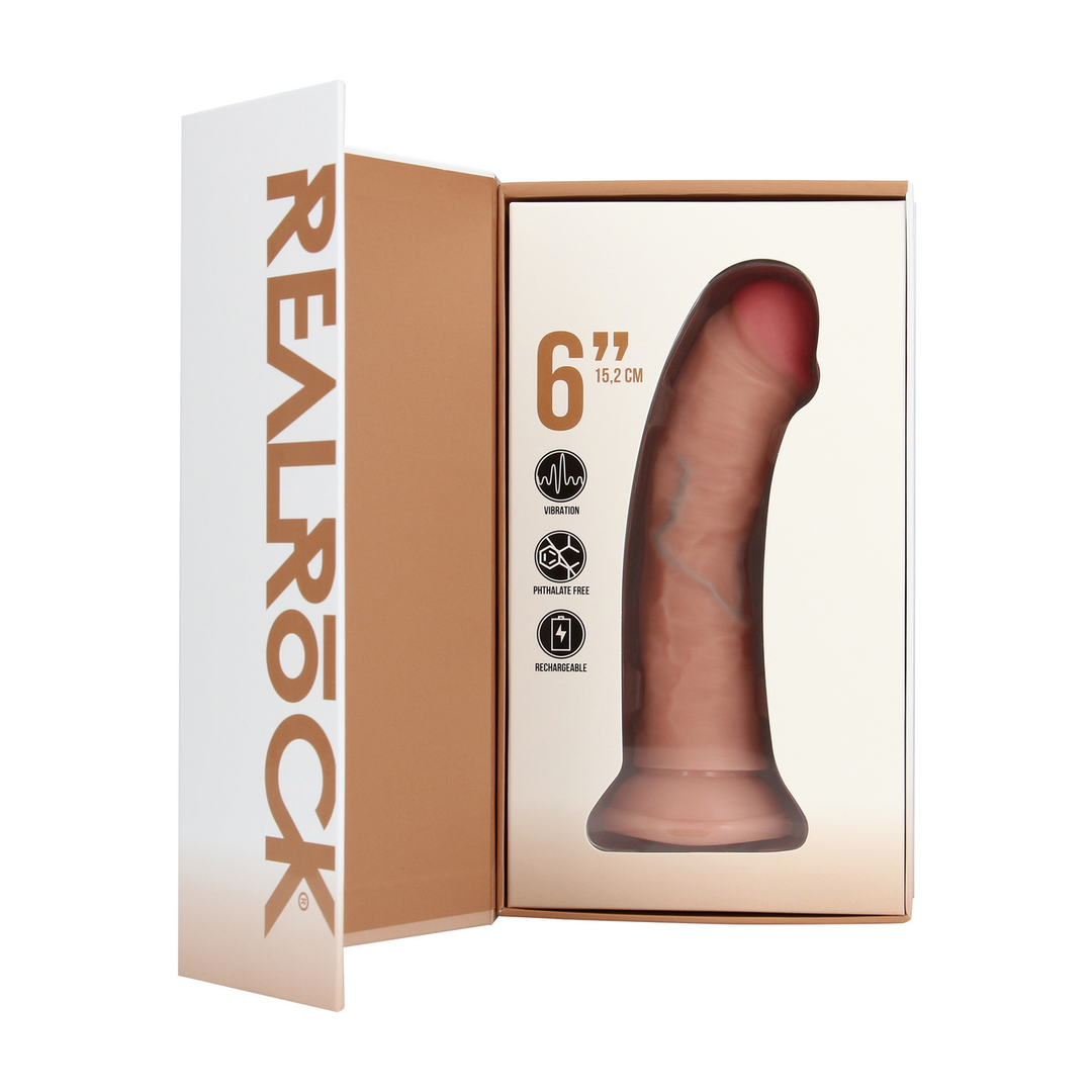 Vibrerende Regelmatige Gebogen Dildo - 6 / 15,5 cm - Vlees - Afbeelding 4