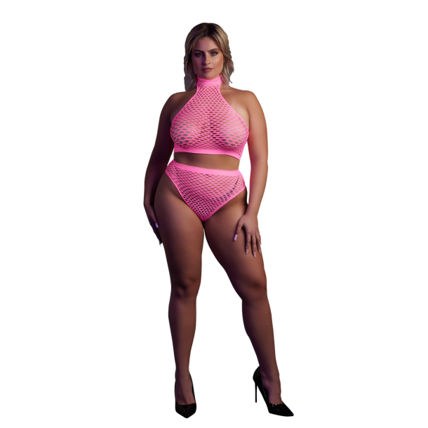 Turtleneck en Hoge Taille Slip – Plus Size – Neon Roze