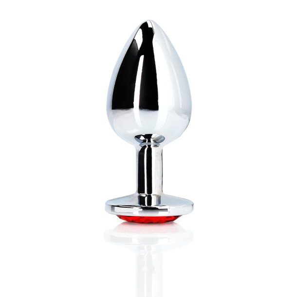 Ronde Gem Butt Plug – Klein – Zilver/Ruby Rood