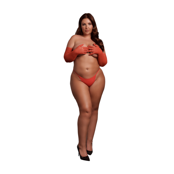 Glanzende Opera Handschoenen – Plus Size – Rood/Goud Glitter